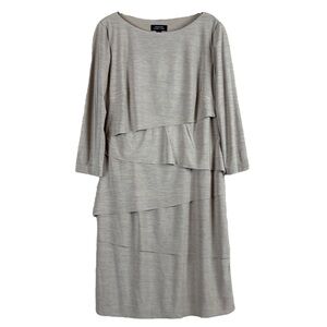 Tahari ASL Levine Tiered Boat Neck Cocktail Dress Heathered Beige Size 8